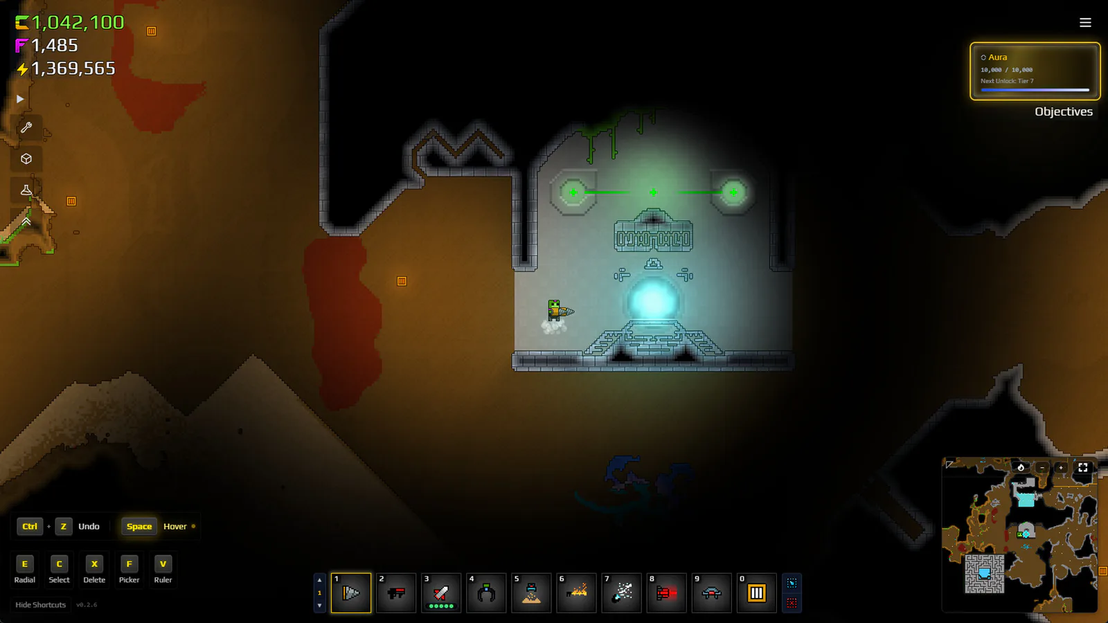 Sandustry destructible world with an illuminated ancient chamber